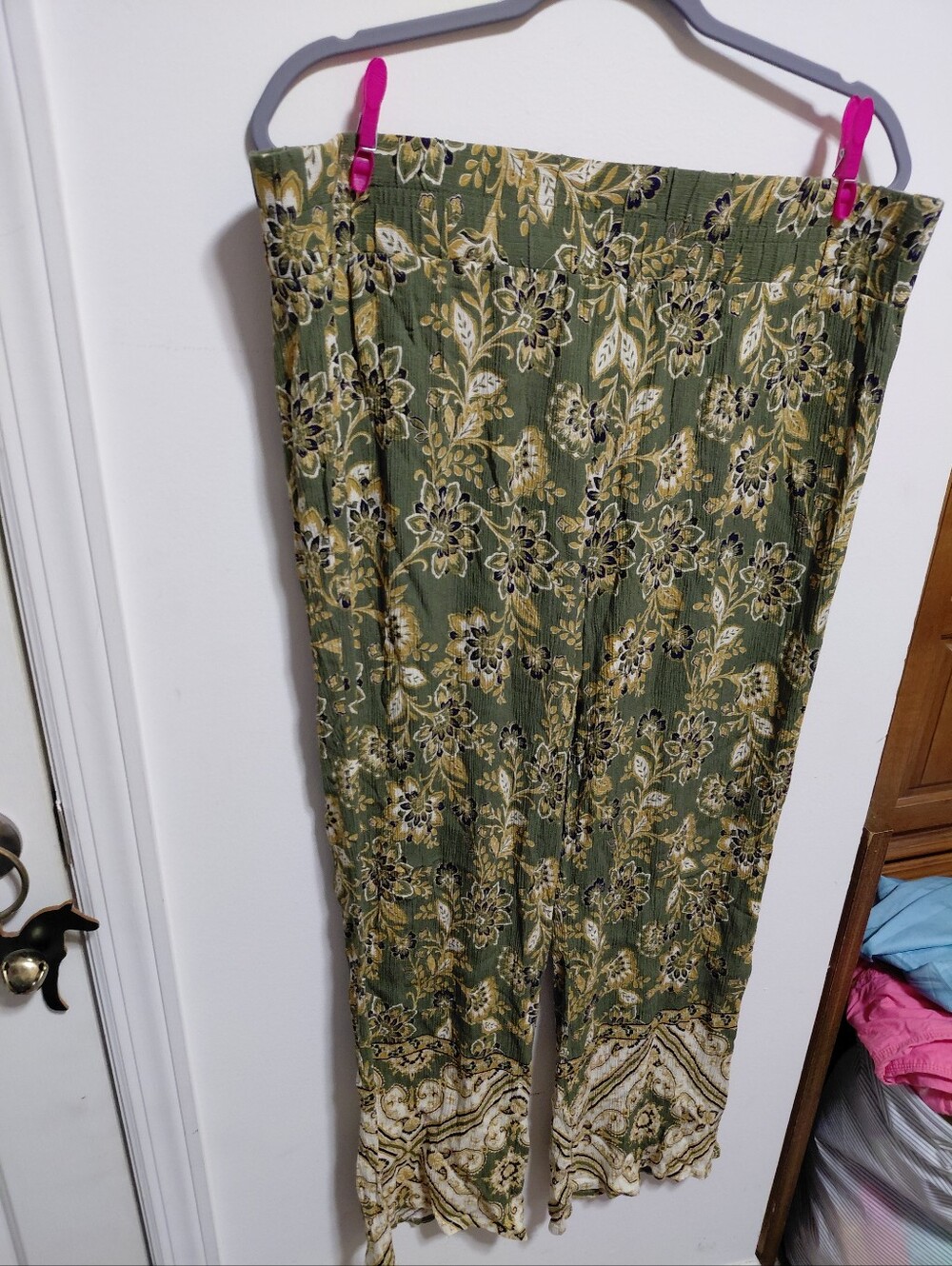 Zac & Rachel Olive Green Floral Wide-Leg Pull-On Pants